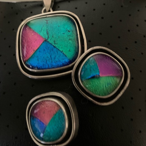 925 MEXICO STERLING S.CHOKER STONE PENDANT & EARRINGS - Picture 2 of 15